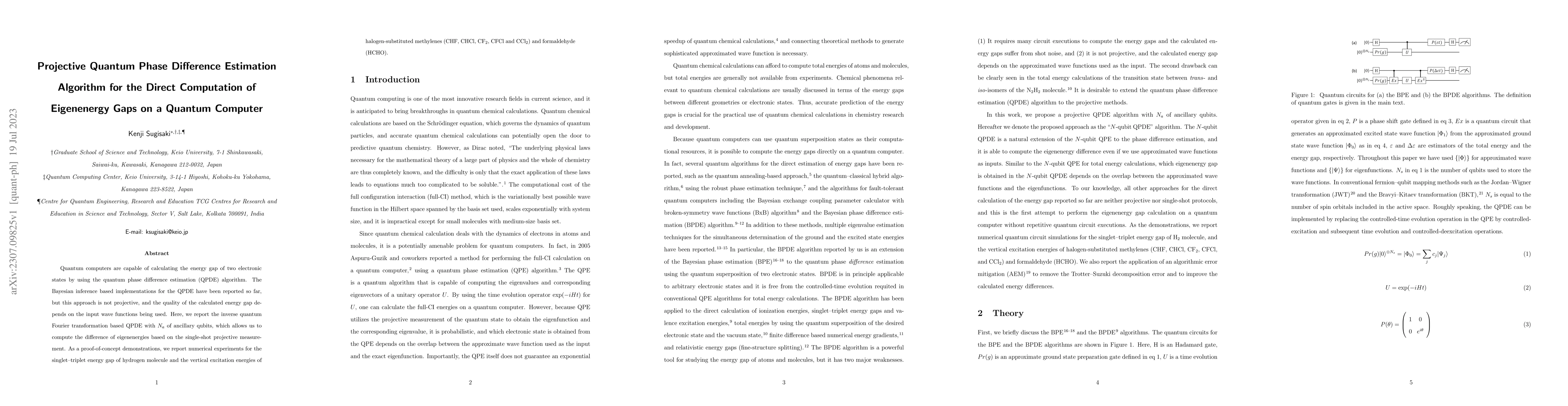 Thumbnail for Projective Quantum Phase Difference Estimation Algorithm for the Direct
  Computation of Eigenenergy Gaps on a Quantum Computer