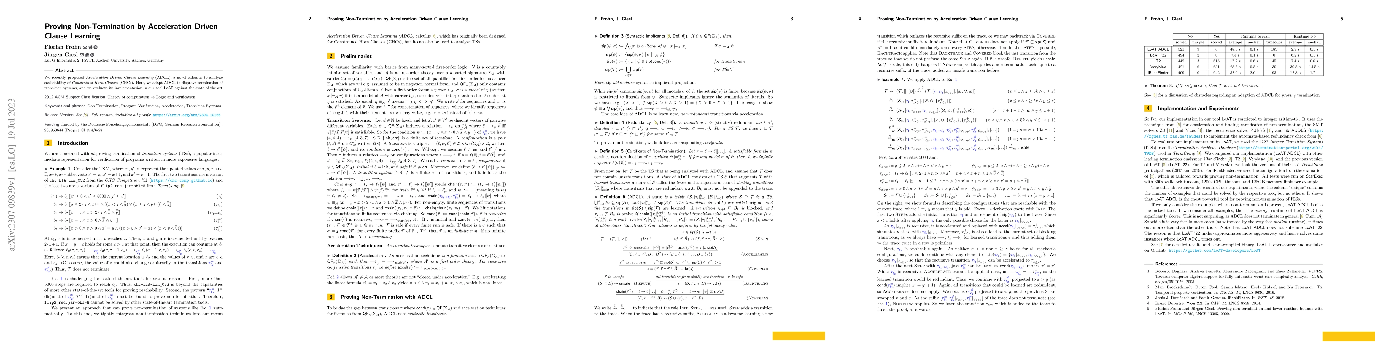 Thumbnail for Proving Non-Termination by Acceleration Driven Clause Learning (Short
  WST Version)