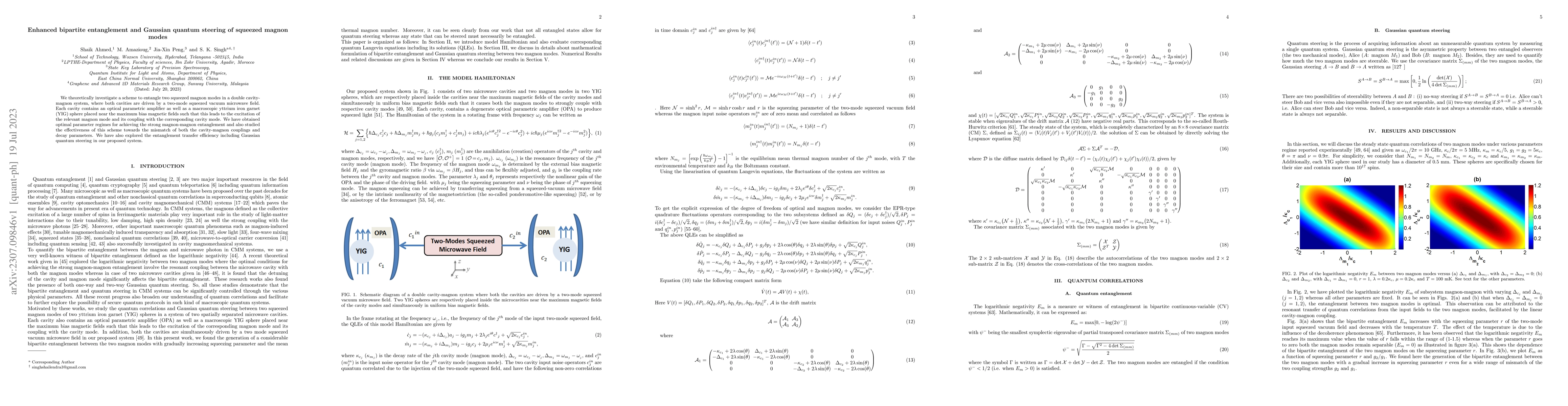 Thumbnail for Enhanced bipartite entanglement and Gaussian quantum steering of
  squeezed magnon modes