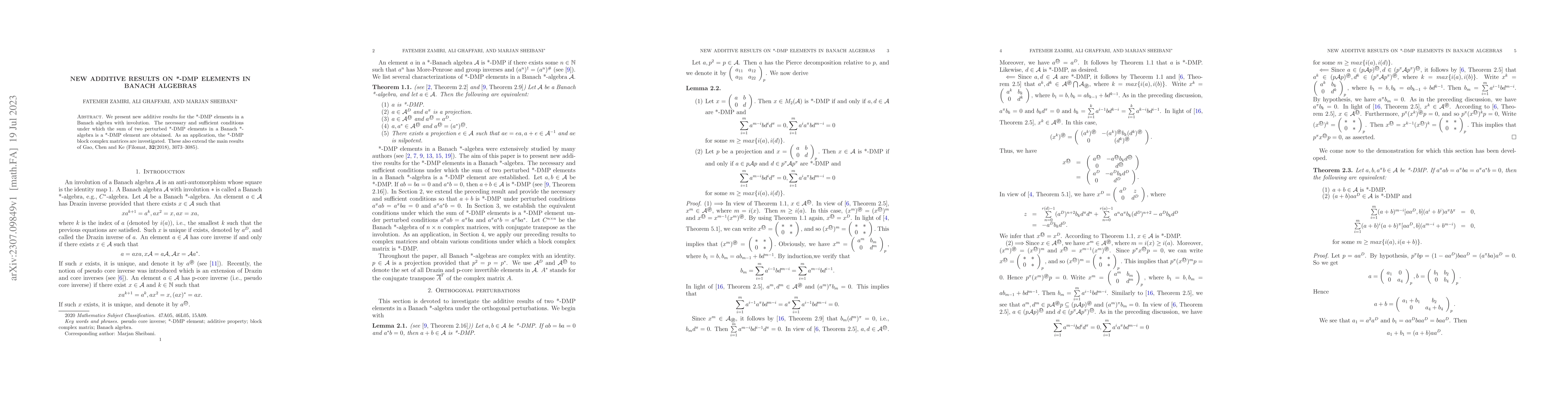 Thumbnail for New additive results of *-DMP elements on Banach algebras