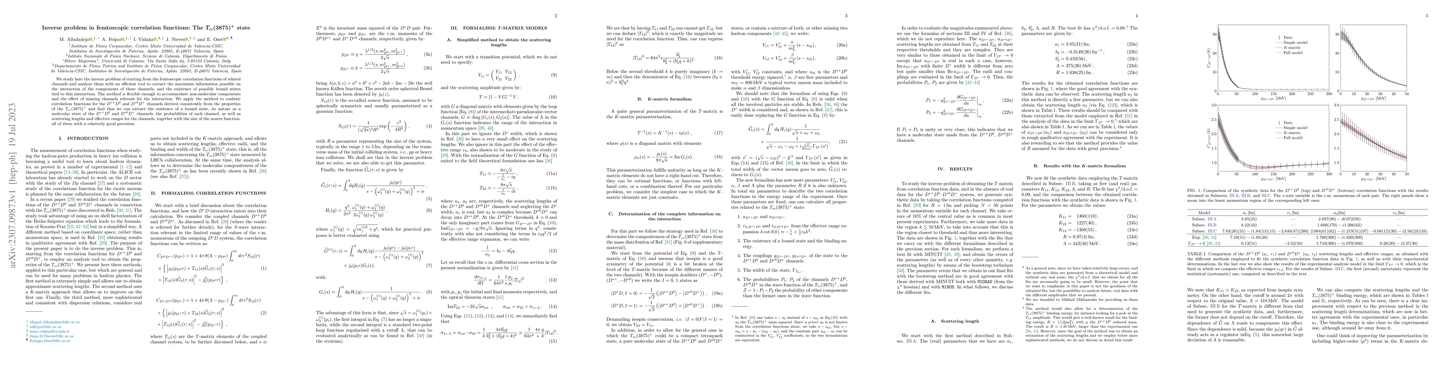 Thumbnail for Inverse problem in femtoscopic correlation functions: The
  $T_{cc}(3875)^+$ state