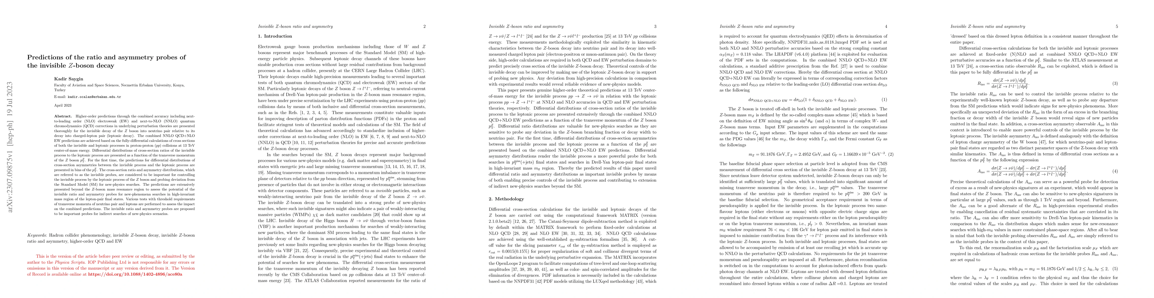 Thumbnail for Predictions of the ratio and asymmetry probes of the invisible $Z$-boson
  decay