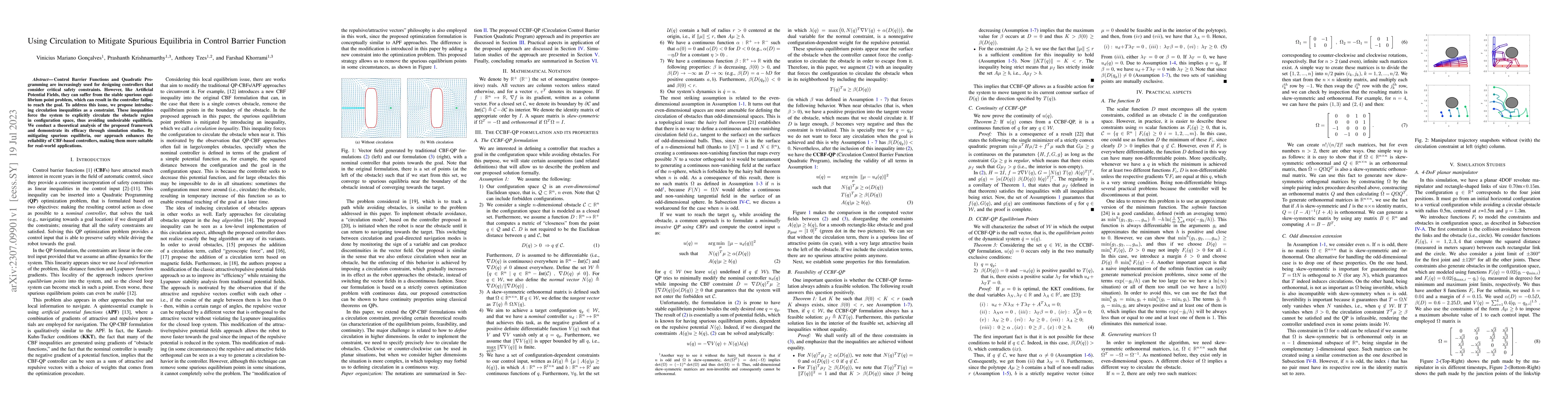 Thumbnail for Using Circulation to Mitigate Spurious Equilibria in Control Barrier
  Function -- Extended Version