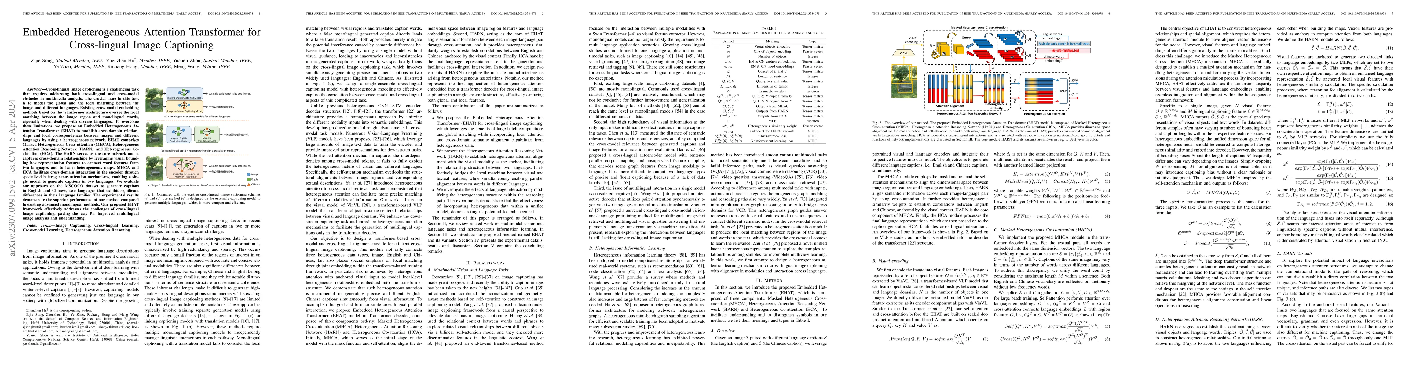 Thumbnail for Embedded Heterogeneous Attention Transformer for Cross-lingual Image
  Captioning