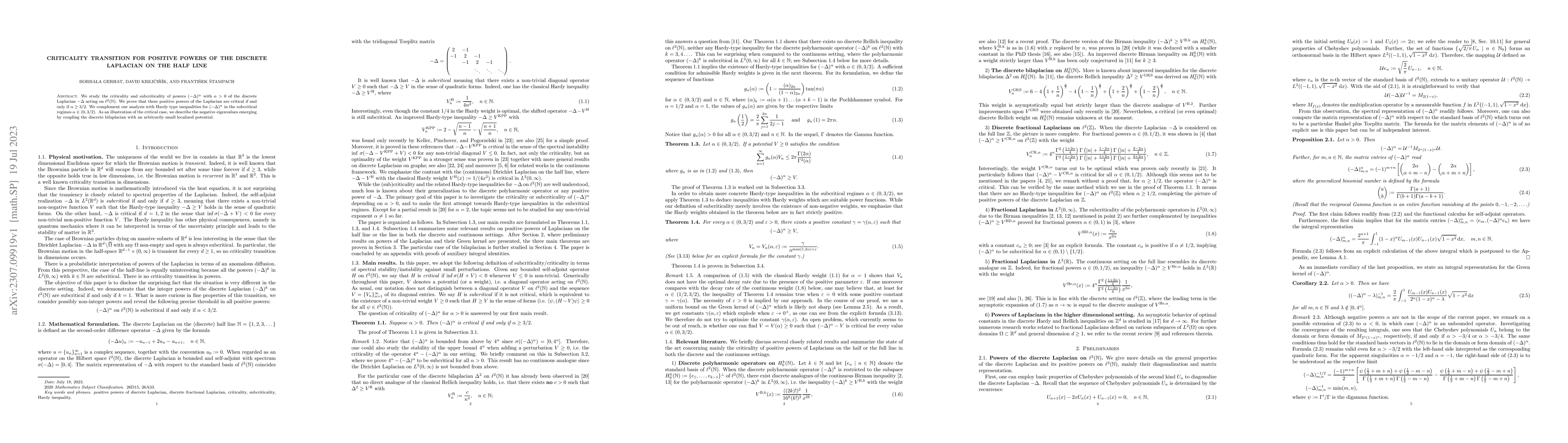 Thumbnail for Criticality transition for positive powers of the discrete Laplacian on
  the half line