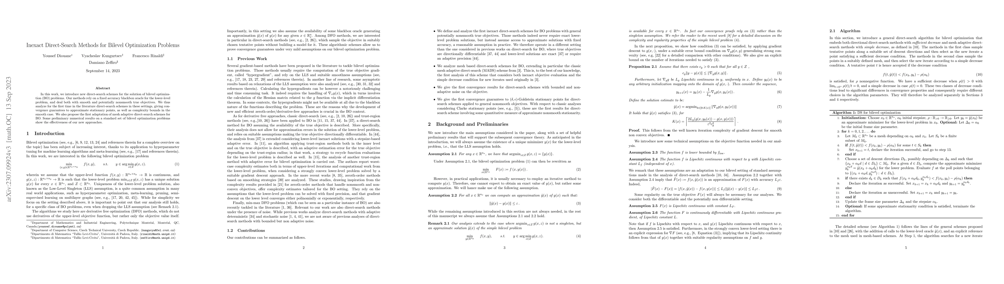 Thumbnail for Inexact Direct-Search Methods for Bilevel Optimization Problems