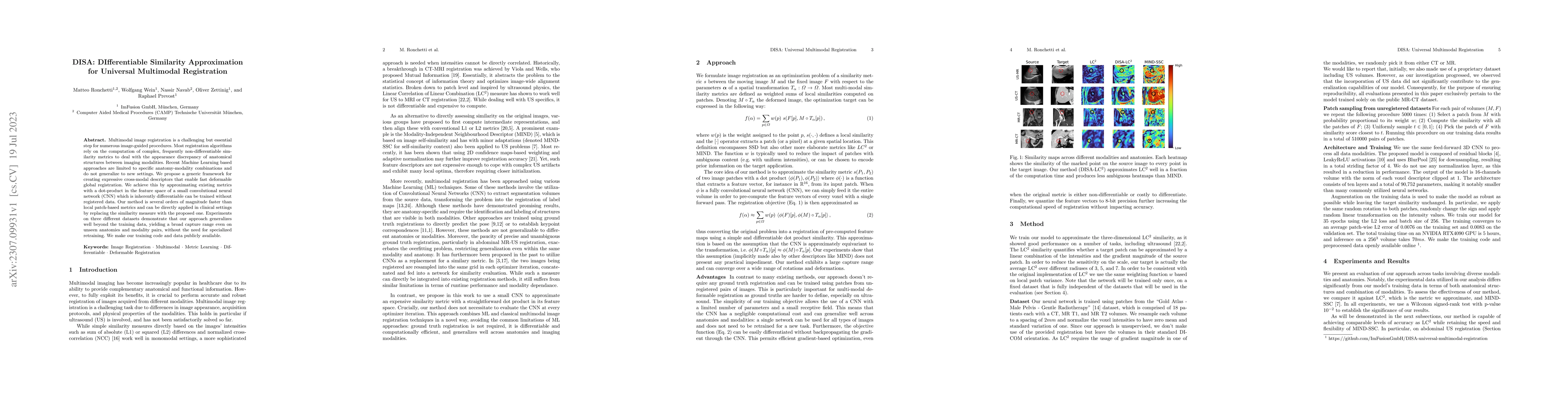 Thumbnail for DISA: DIfferentiable Similarity Approximation for Universal Multimodal
  Registration