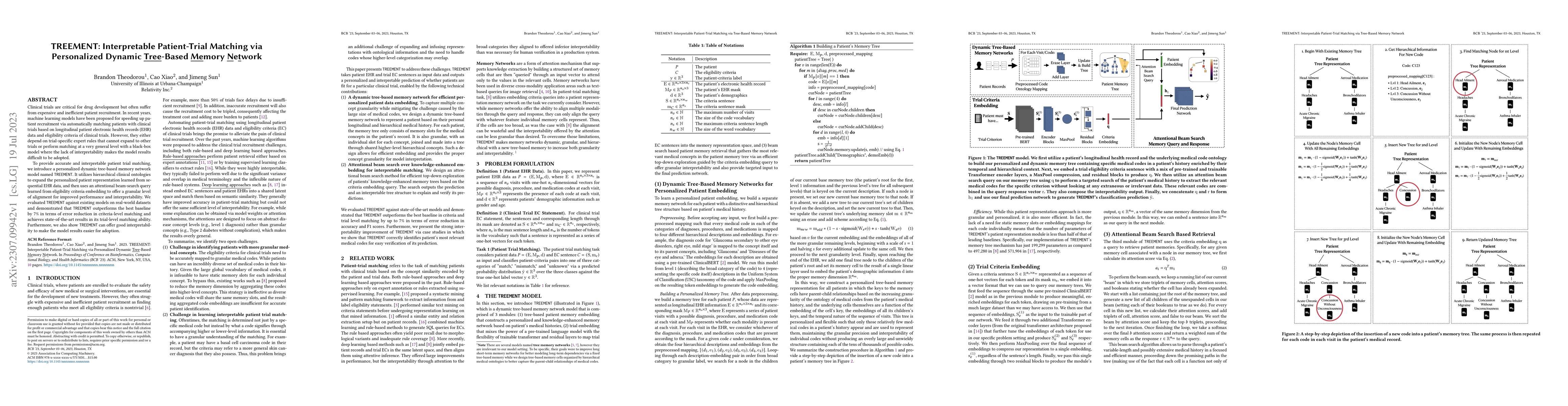 Thumbnail for TREEMENT: Interpretable Patient-Trial Matching via Personalized Dynamic
  Tree-Based Memory Network