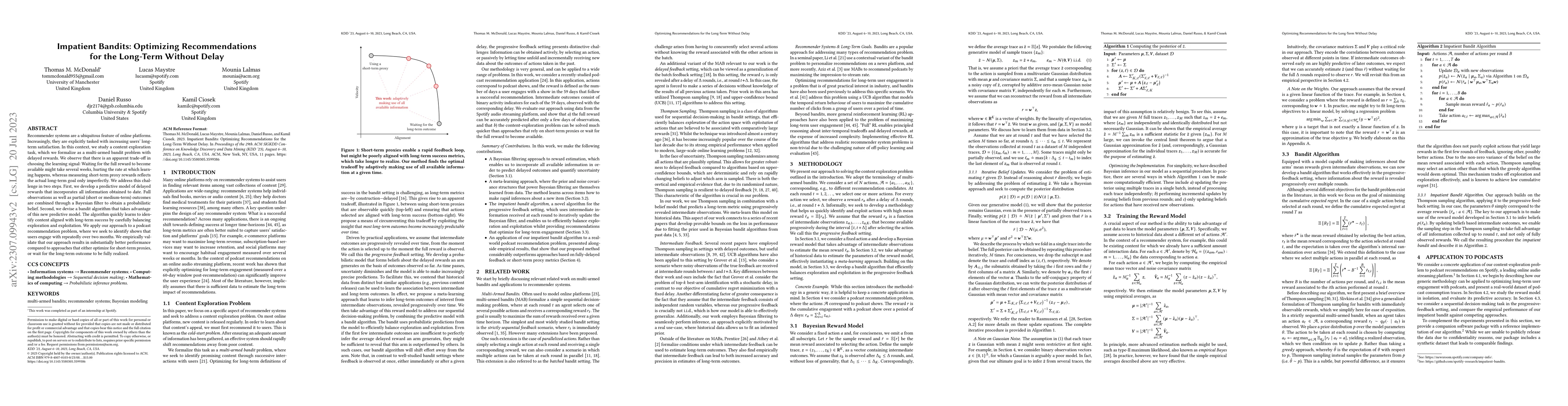 Thumbnail for Impatient Bandits: Optimizing Recommendations for the Long-Term Without
  Delay
