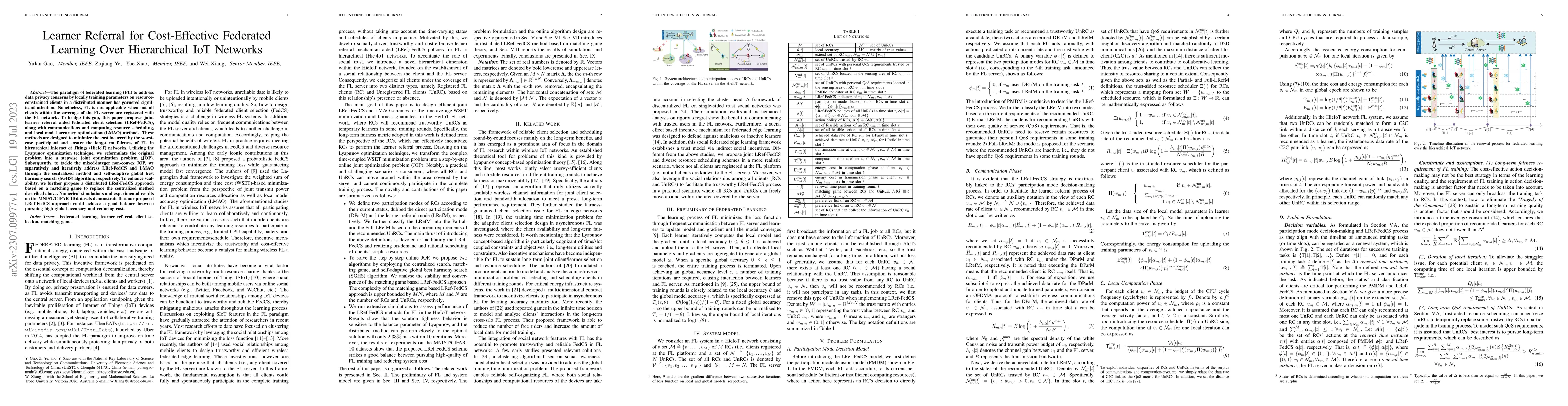 Thumbnail for Learner Referral for Cost-Effective Federated Learning Over Hierarchical
  IoT Networks