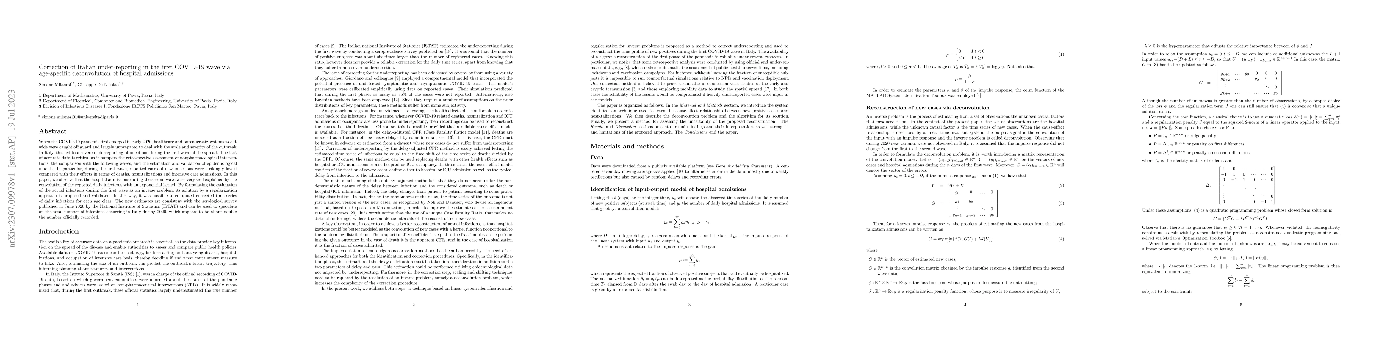 Thumbnail for Correction of Italian under-reporting in the first COVID-19 wave via
  age-specific deconvolution of hospital admissions