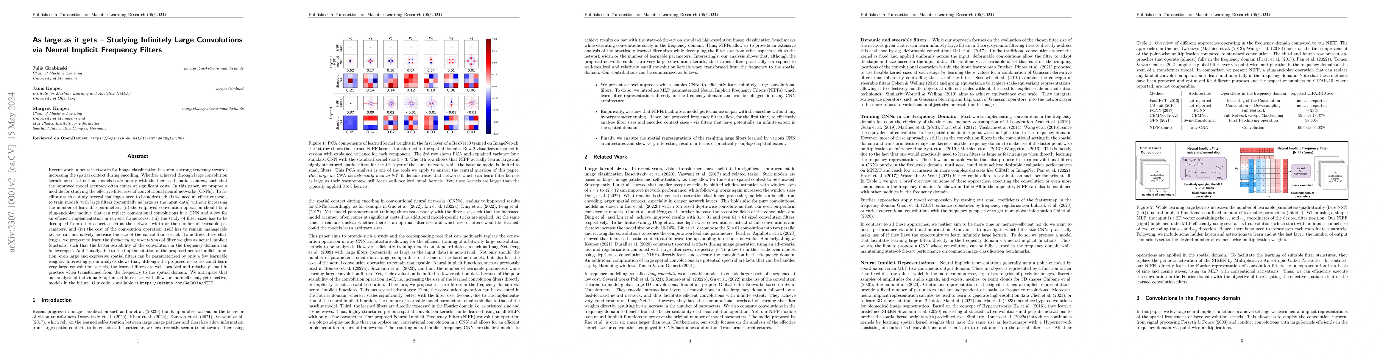 Thumbnail for As large as it gets: Learning infinitely large Filters via Neural
  Implicit Functions in the Fourier Domain