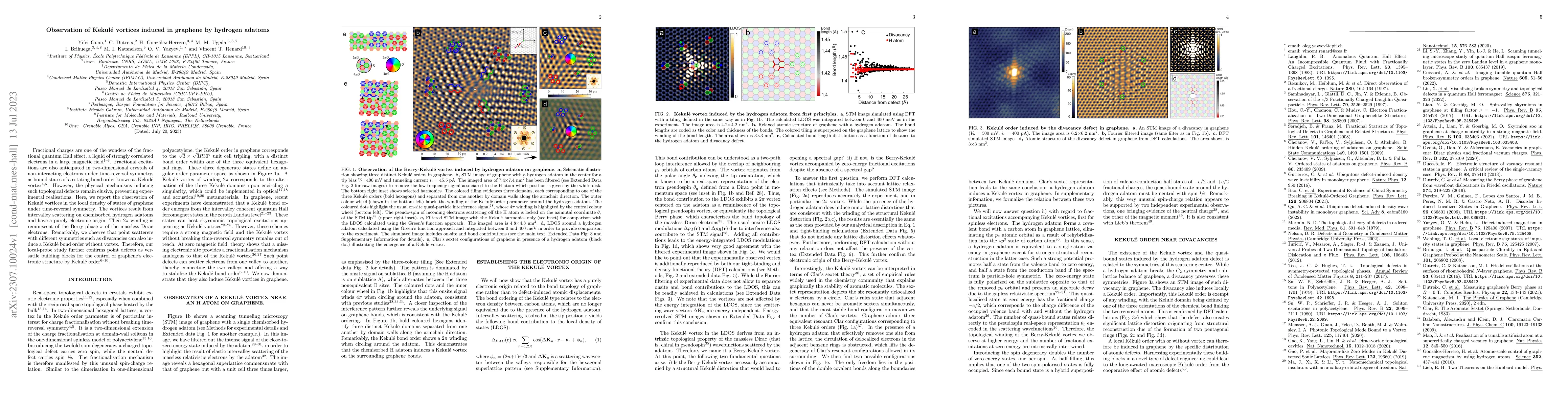 Thumbnail for Observation of Kekul\'e vortices induced in graphene by hydrogen adatoms