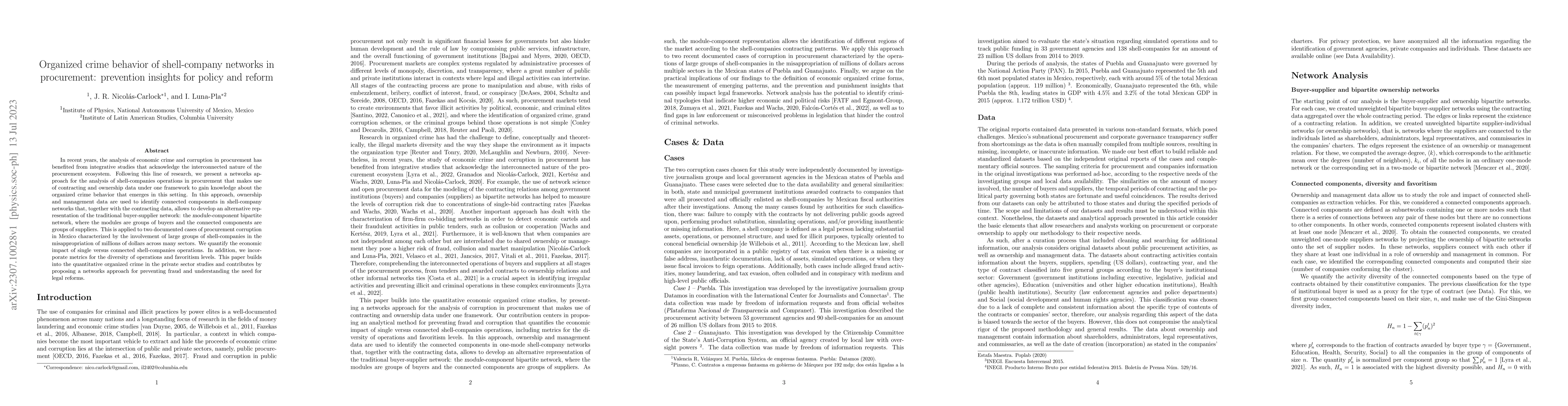 Thumbnail for Organized crime behavior of shell-company networks in procurement:
  prevention insights for policy and reform