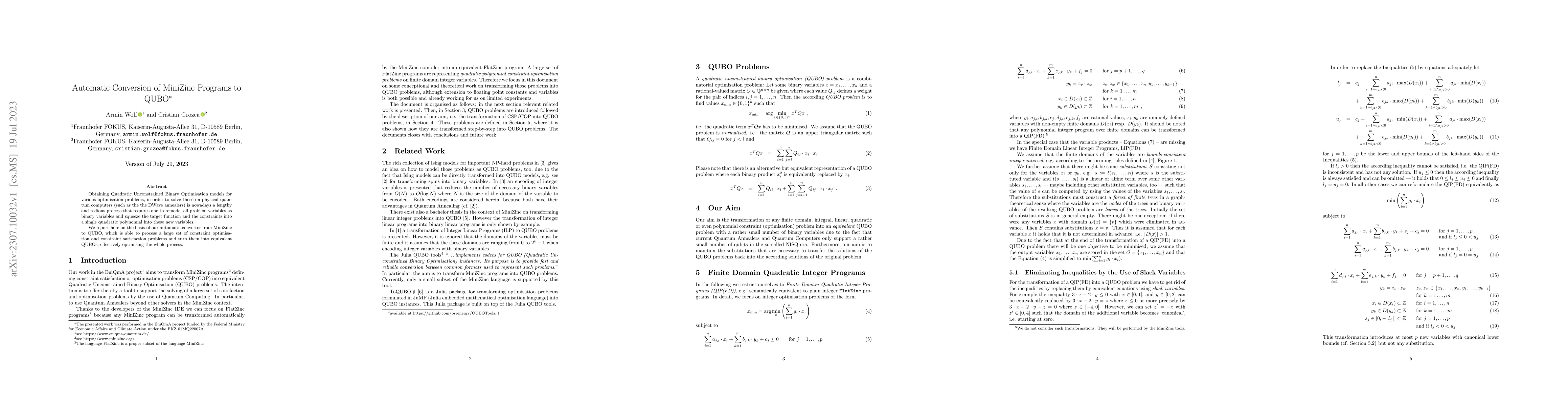 Thumbnail for Automatic Conversion of MiniZinc Programs to QUBO