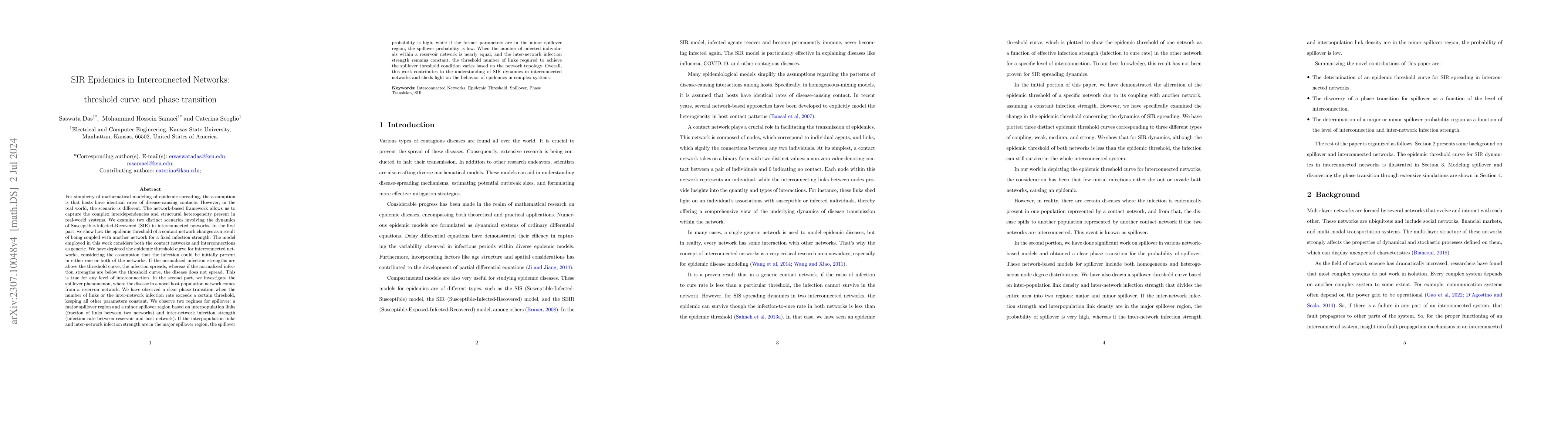 Thumbnail for SIR Epidemics in Interconnected Networks: threshold curve and phase
  transition