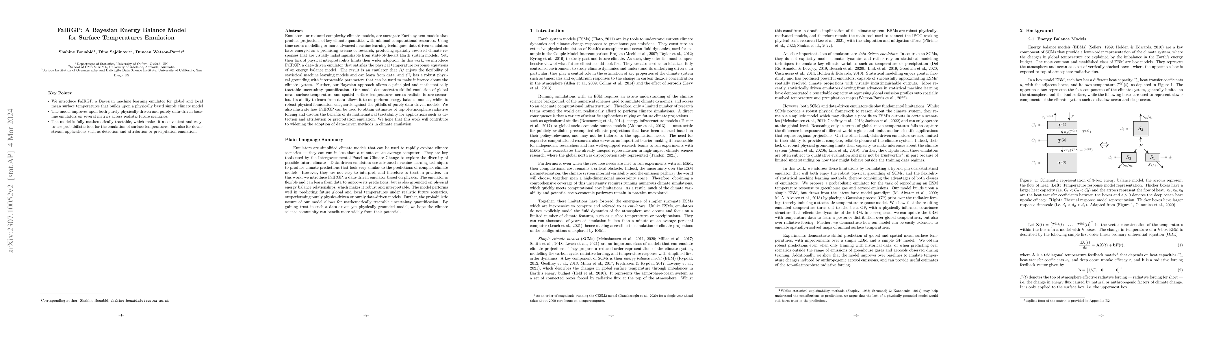 Thumbnail for FaIRGP: A Bayesian Energy Balance Model for Surface Temperatures
  Emulation
