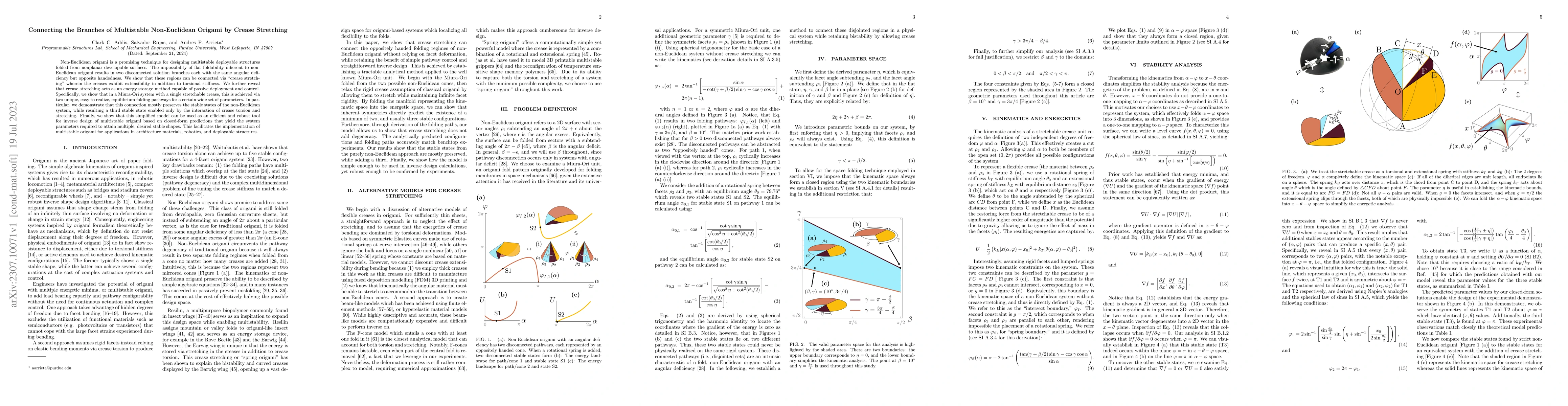 Thumbnail for Connecting the Branches of Multistable Non-Euclidean Origami by Crease
  Stretching