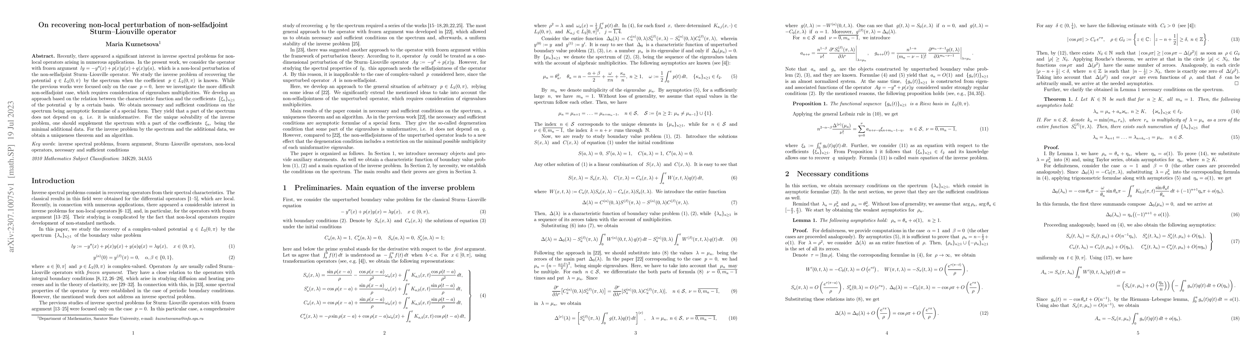 Thumbnail for On recovering non-local perturbation of non-selfadjoint Sturm-Liouville
  operator