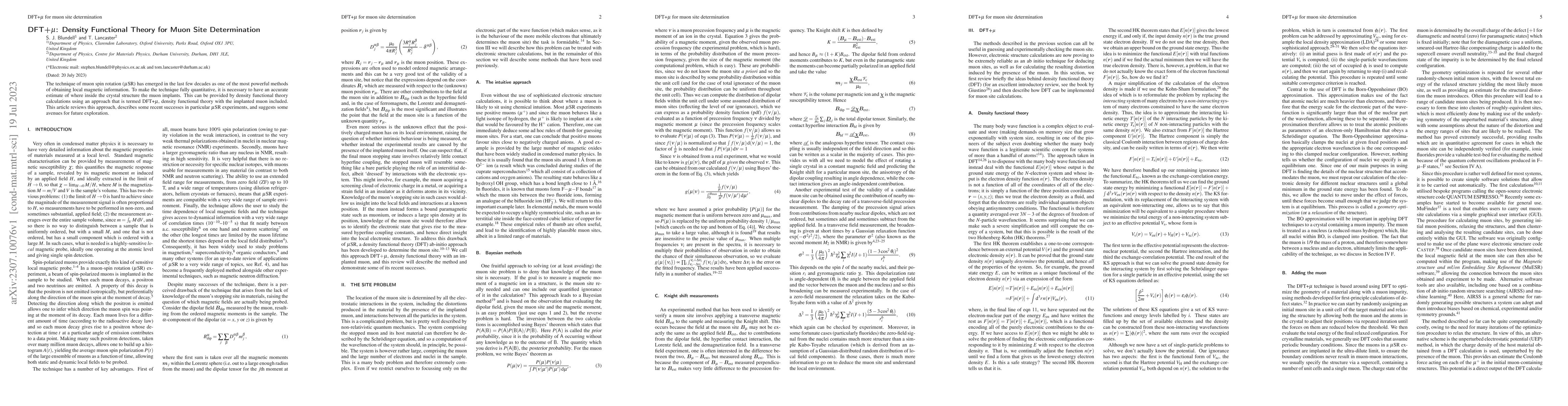 Thumbnail for DFT+{\mu}: Density Functional Theory for Muon Site Determination