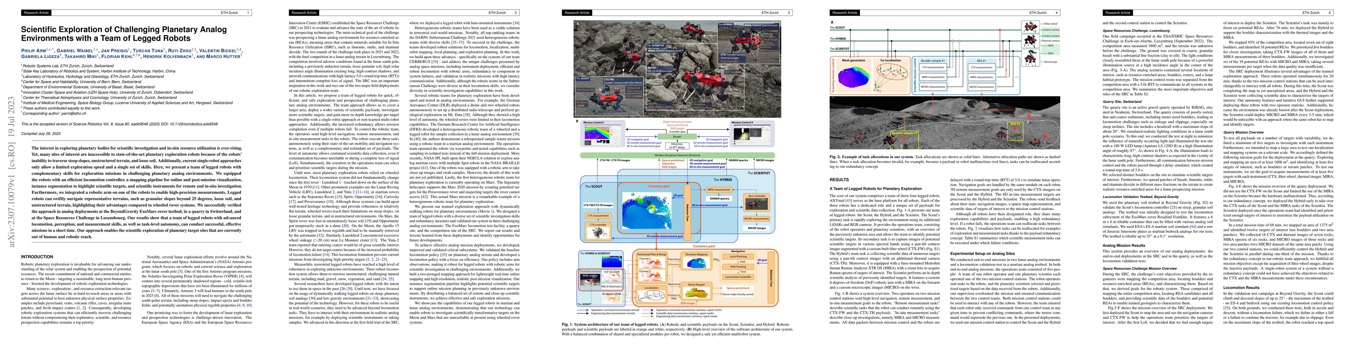 Thumbnail for Scientific Exploration of Challenging Planetary Analog Environments with
  a Team of Legged Robots