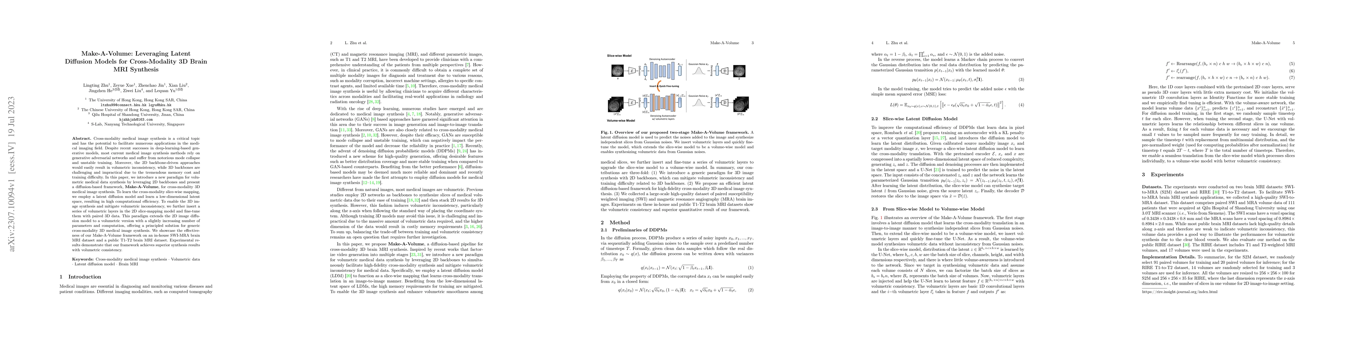 Thumbnail for Make-A-Volume: Leveraging Latent Diffusion Models for Cross-Modality 3D
  Brain MRI Synthesis