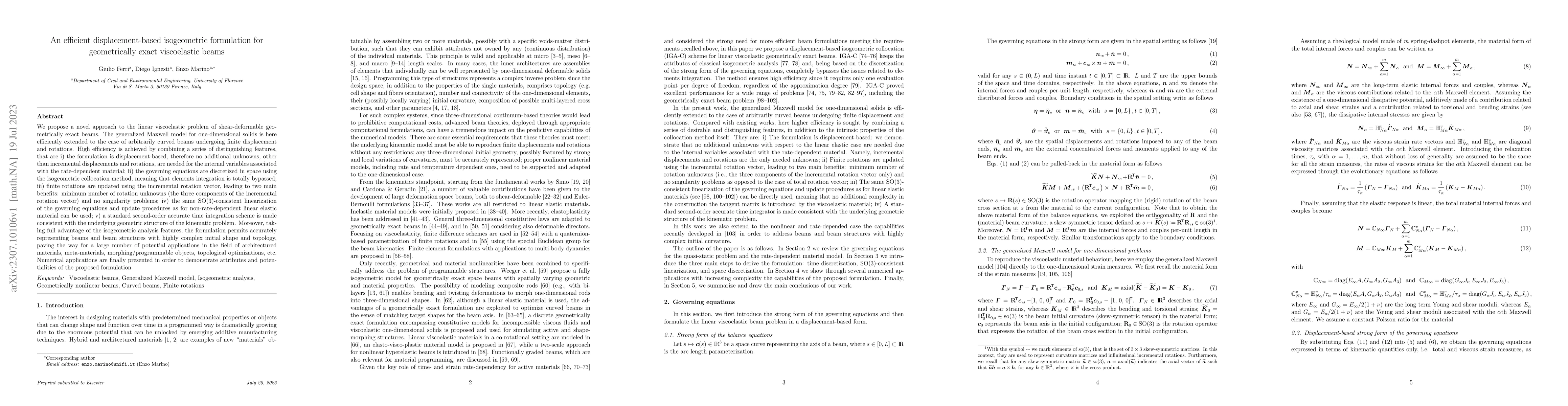 Thumbnail for An efficient displacement-based isogeometric formulation for
  geometrically exact viscoelastic beams