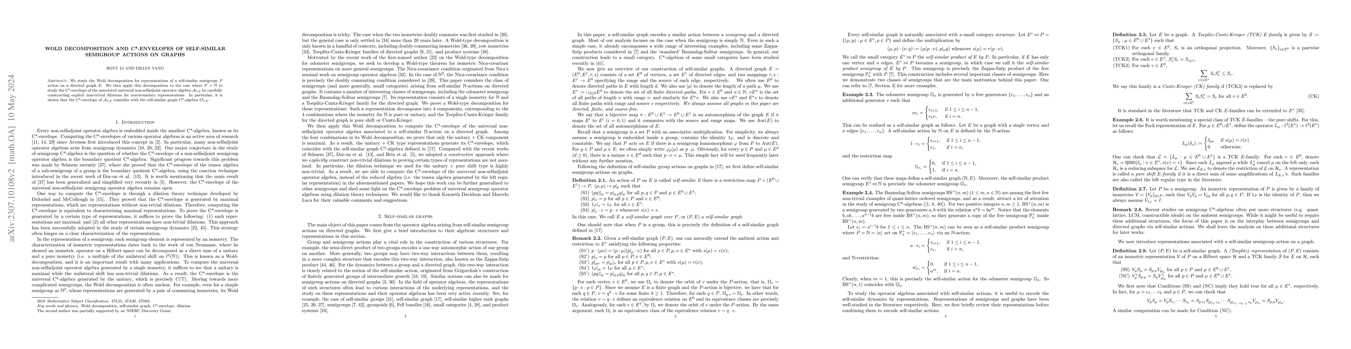 Thumbnail for Wold Decomposition and C*-envelopes of Self-Similar Semigroup Actions on
  Graphs