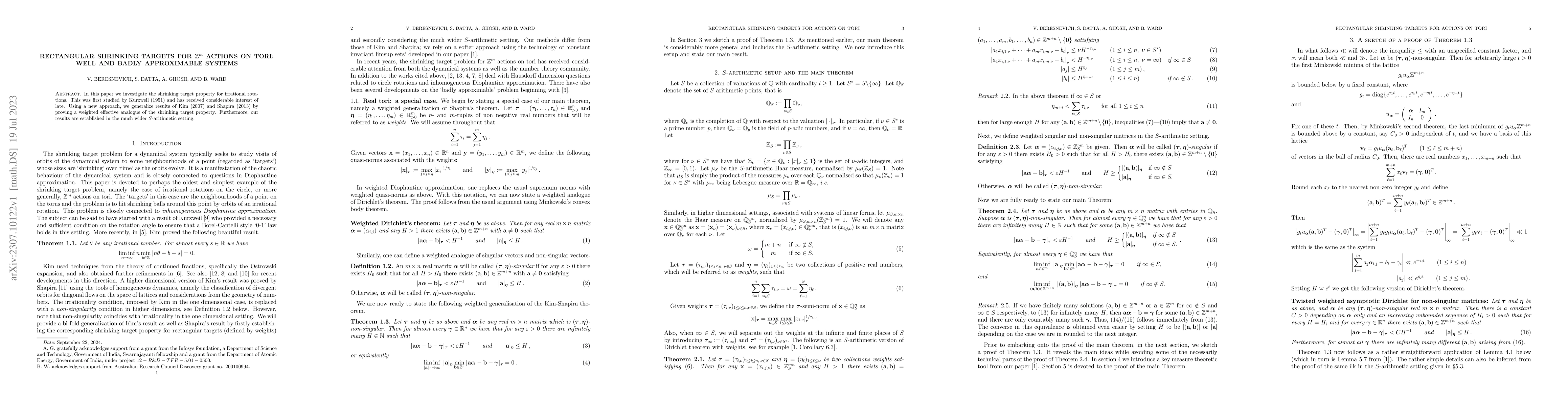 Thumbnail for Rectangular shrinking targets for $\mathbb{Z}^m$ actions on tori: well
  and badly approximable systems