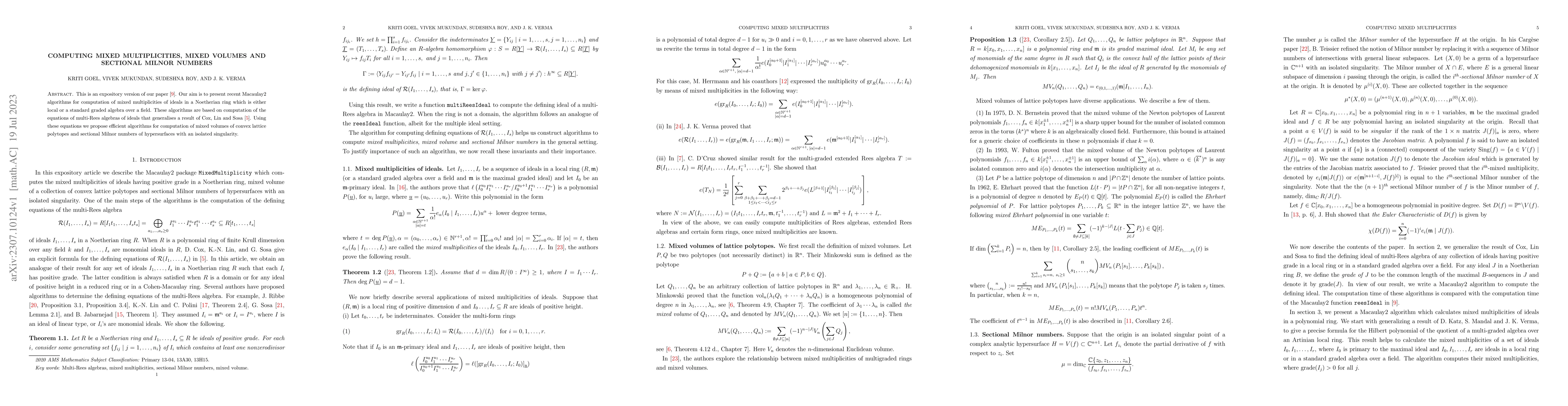 Thumbnail for Computing mixed multiplicities, mixed volumes, and sectional Milnor
  numbers