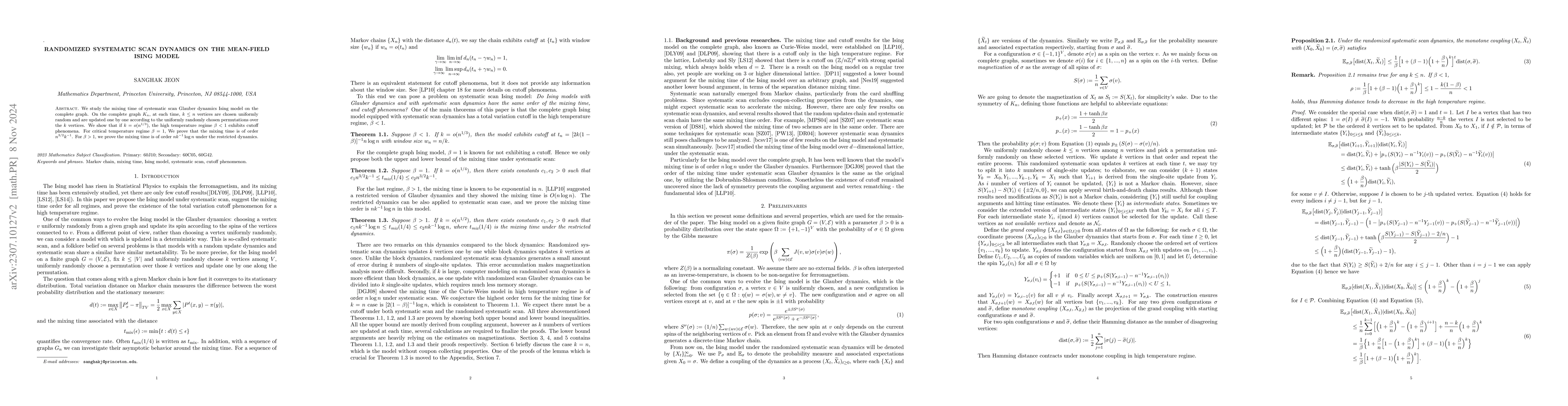 Thumbnail for Systematic scanning Glauber dynamics for the mean-field Ising model