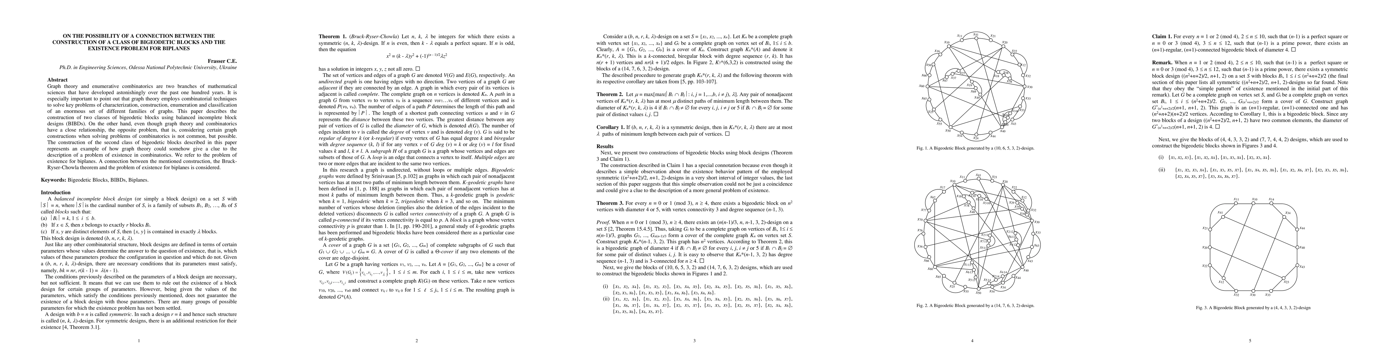 Thumbnail for On the Possibility of a Connection between the Construction of a Class
  of Bigeodetic Blocks and the Existence Problem for Biplanes