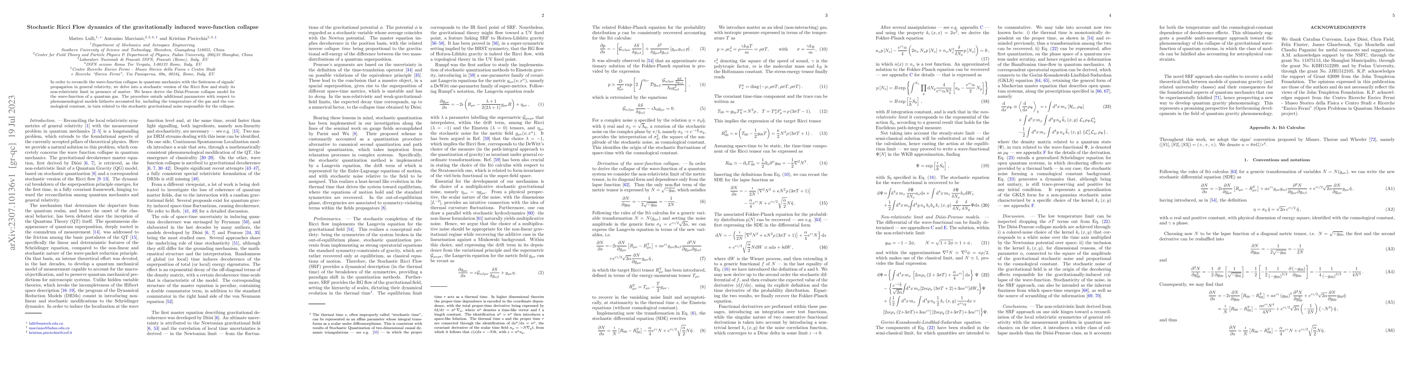 Thumbnail for Stochastic Ricci Flow dynamics of the gravitationally induced
  wave-function collapse