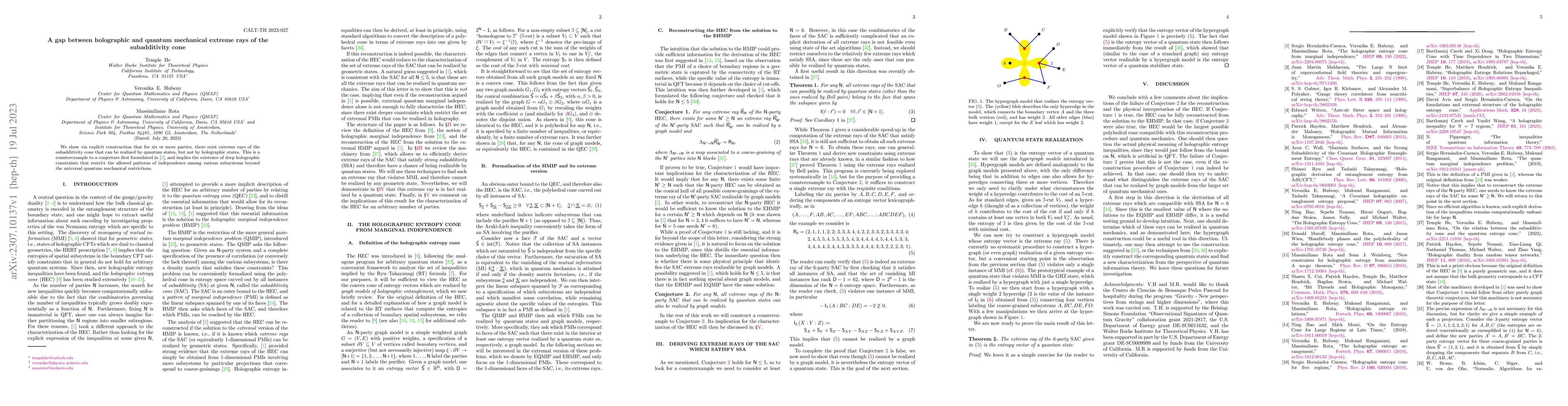 Thumbnail for A gap between holographic and quantum mechanical extreme rays of the
  subadditivity cone