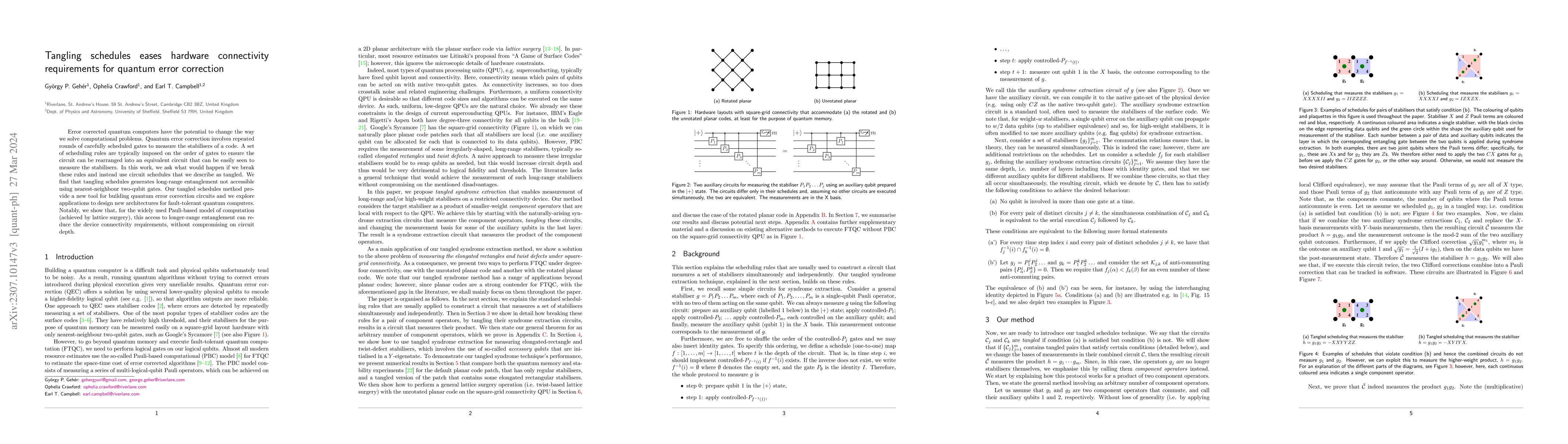 Thumbnail for Tangling schedules eases hardware connectivity requirements for quantum
  error correction