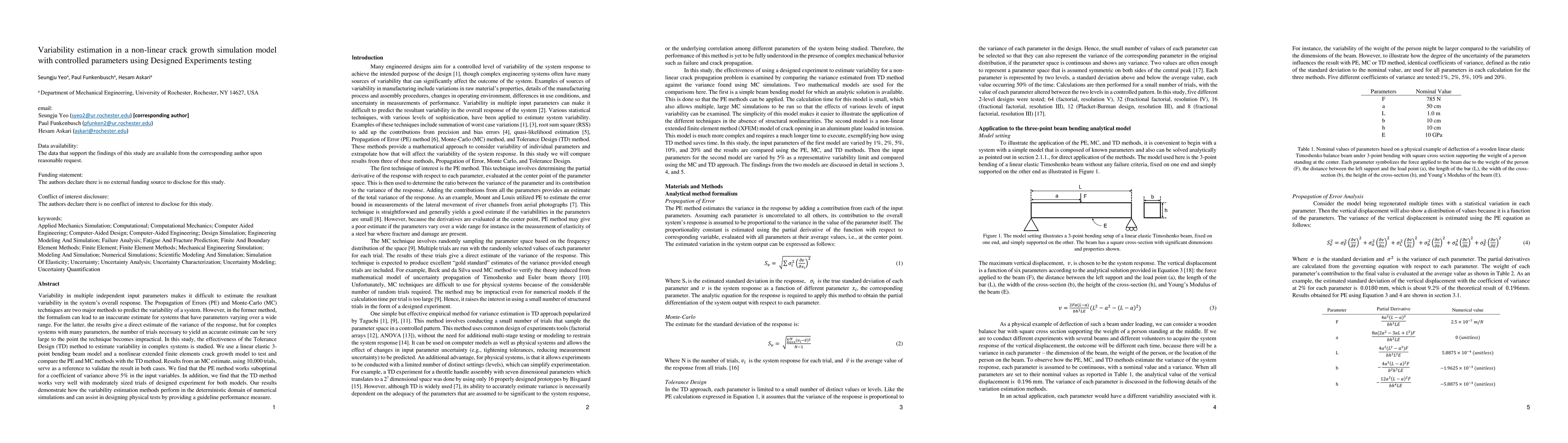 Thumbnail for Variability estimation in a non-linear crack growth simulation model
  with controlled parameters using Designed Experiments testing