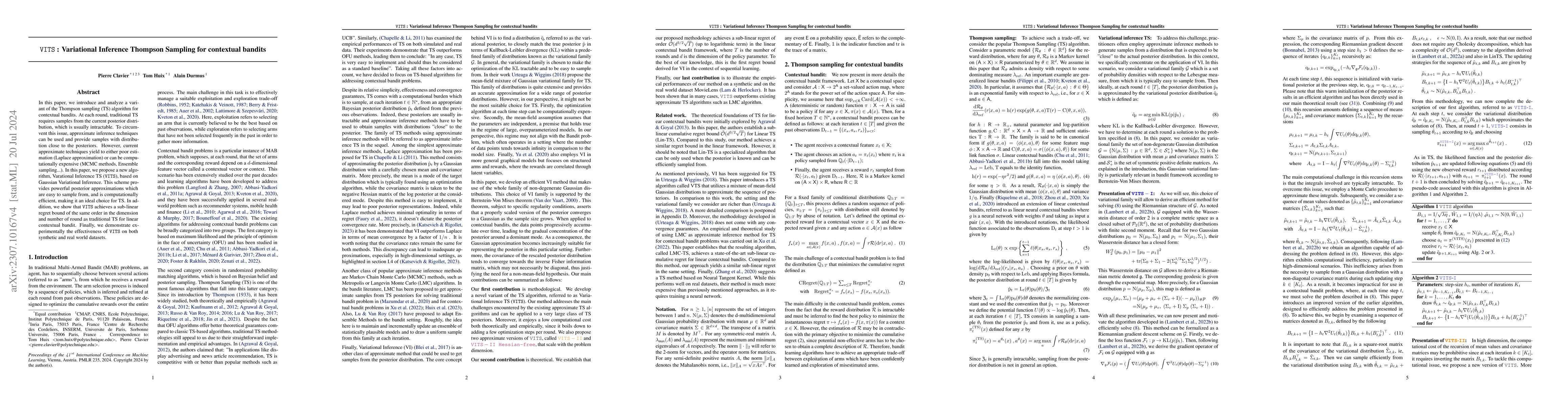 Thumbnail for VITS : Variational Inference Thompson Sampling for contextual bandits