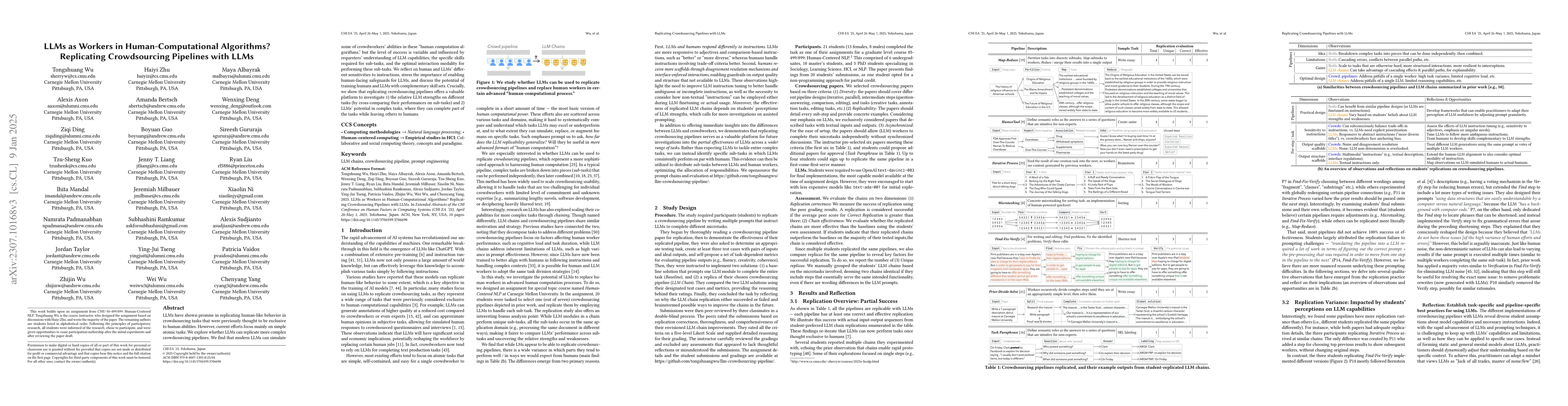 Thumbnail for LLMs as Workers in Human-Computational Algorithms? Replicating
  Crowdsourcing Pipelines with LLMs