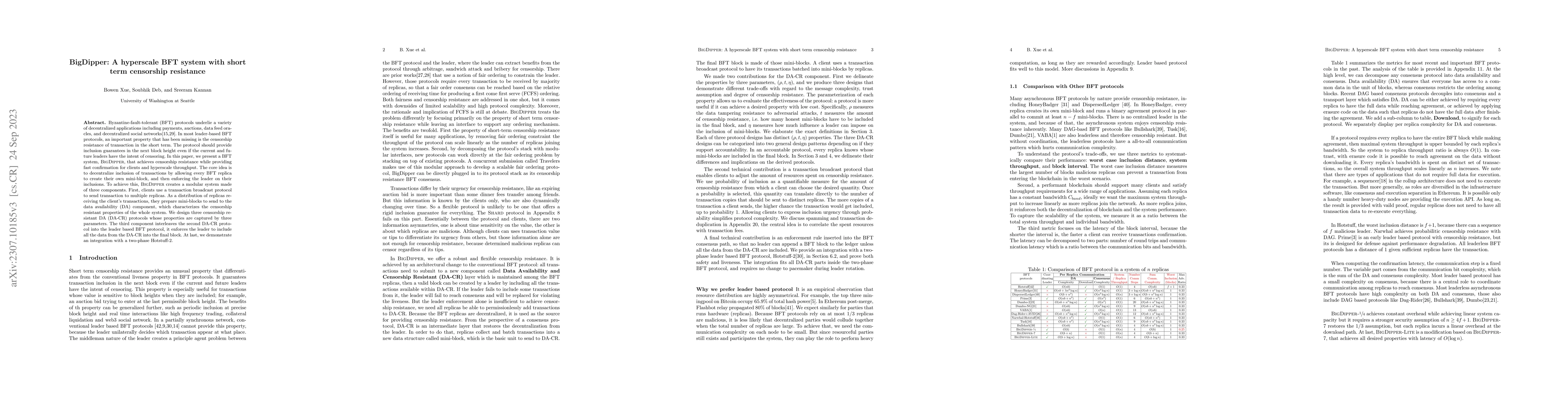 Thumbnail for BigDipper: A hyperscale BFT system with short term censorship resistance