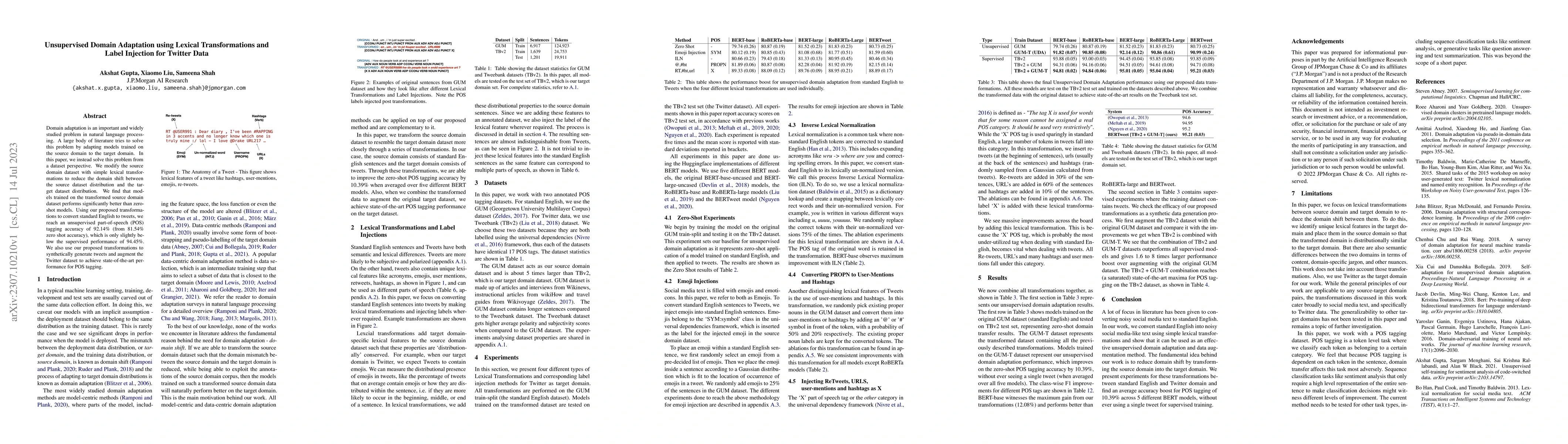 Thumbnail for Unsupervised Domain Adaptation using Lexical Transformations and Label
  Injection for Twitter Data