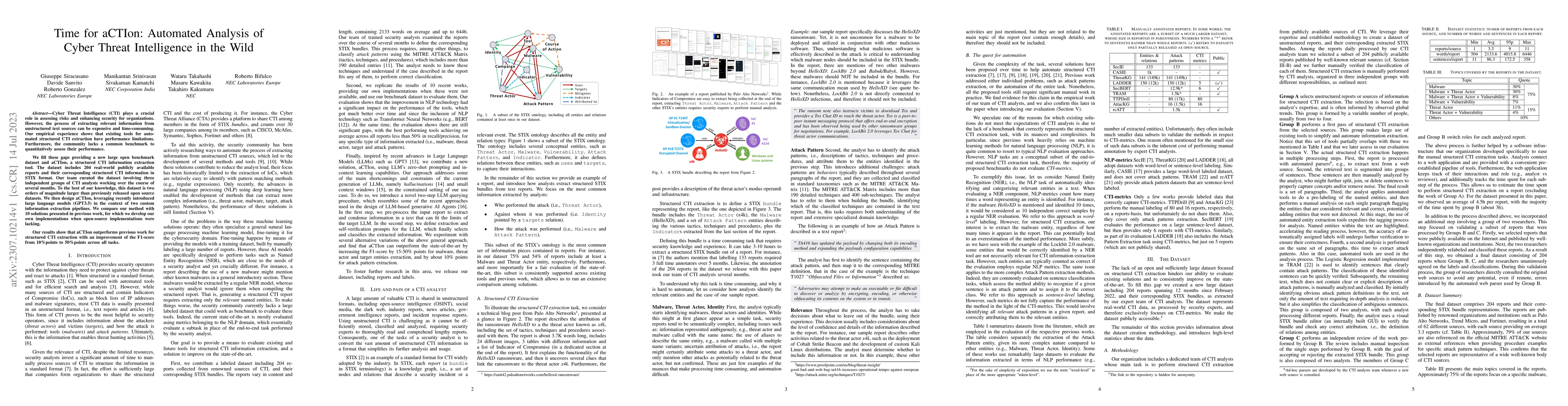 Thumbnail for Time for aCTIon: Automated Analysis of Cyber Threat Intelligence in the
  Wild