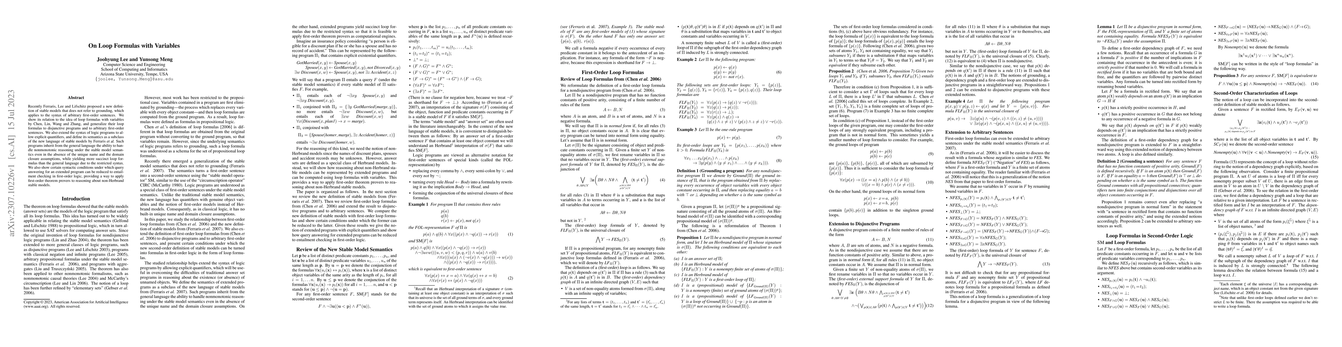 Thumbnail for On Loop Formulas with Variables