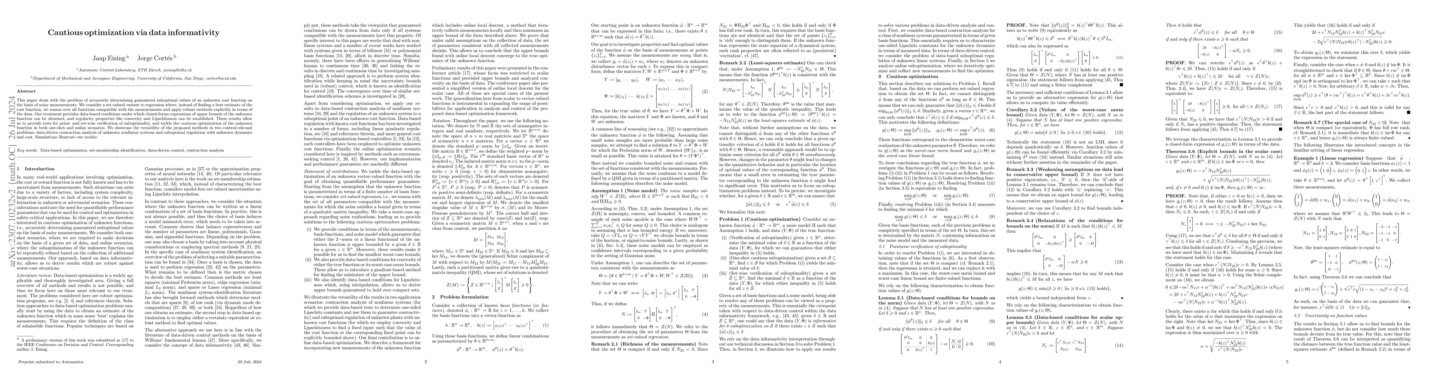 Thumbnail for Cautious optimization via data informativity