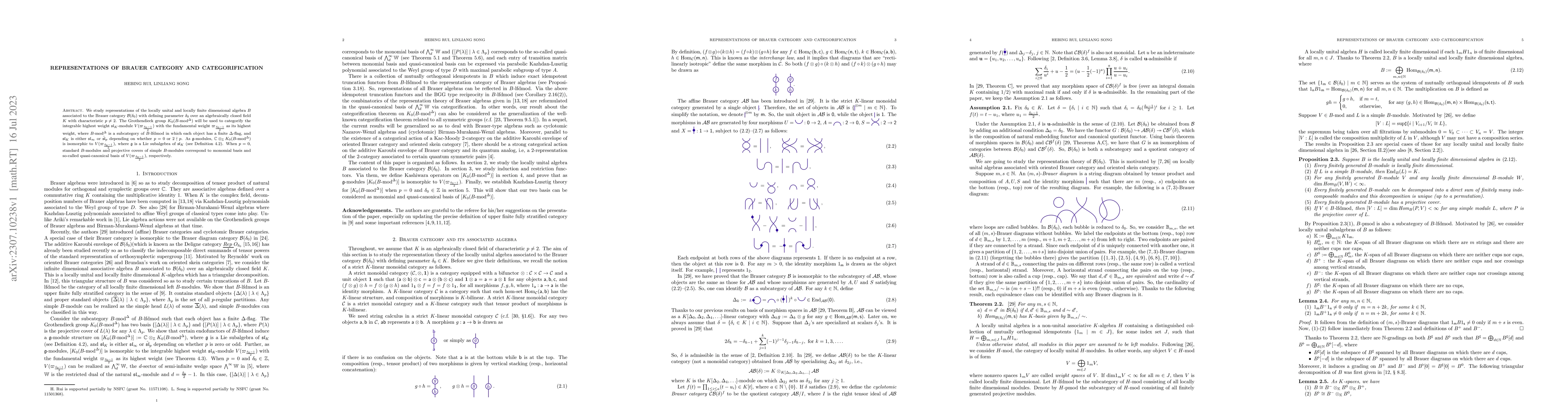 Thumbnail for Representations of Brauer category and categorification
