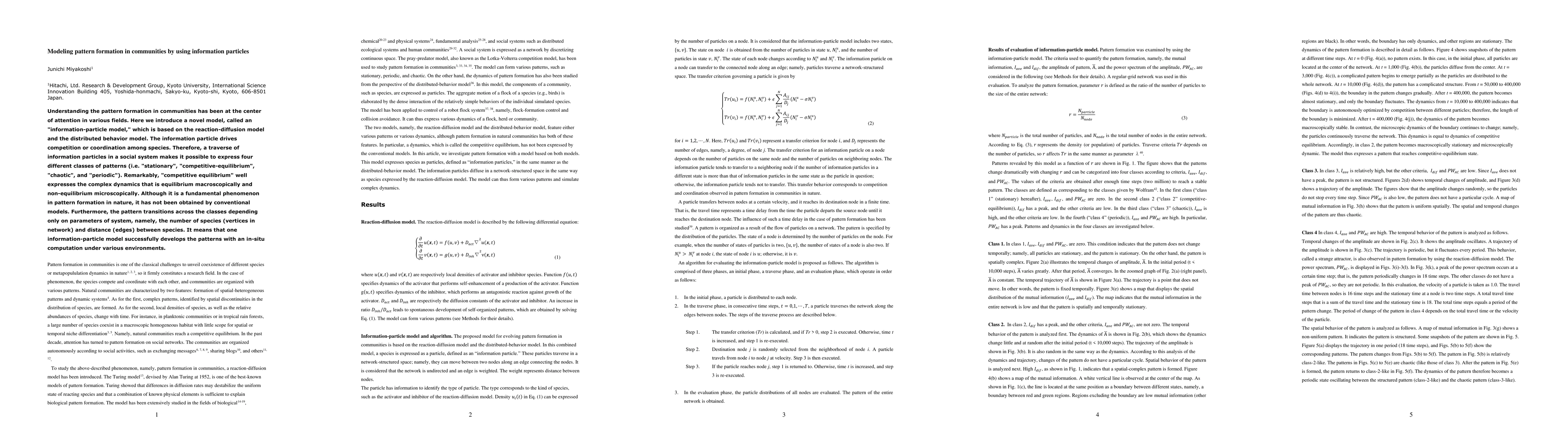 Thumbnail for Modeling pattern formation in communities by using information particles