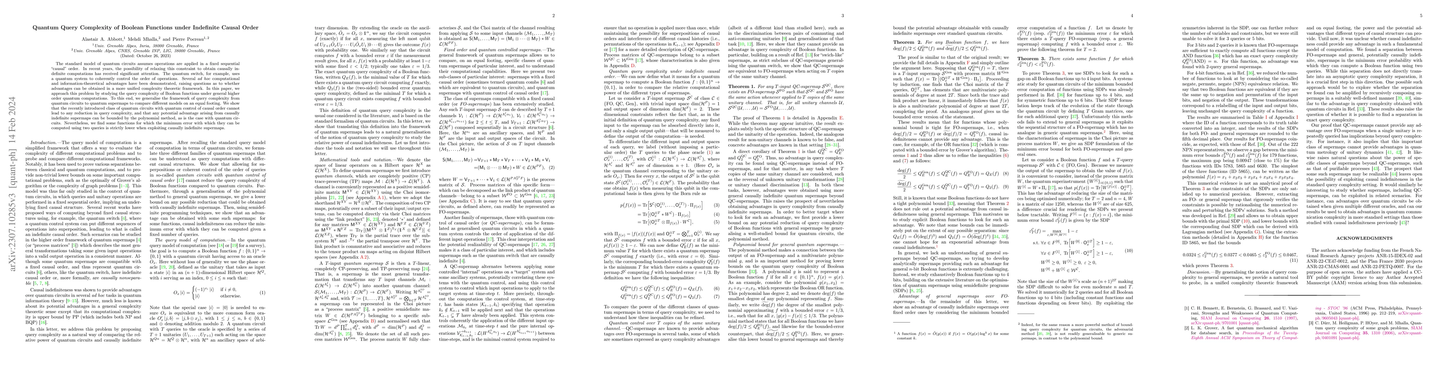 Thumbnail for Quantum Query Complexity of Boolean Functions under Indefinite Causal
  Order
