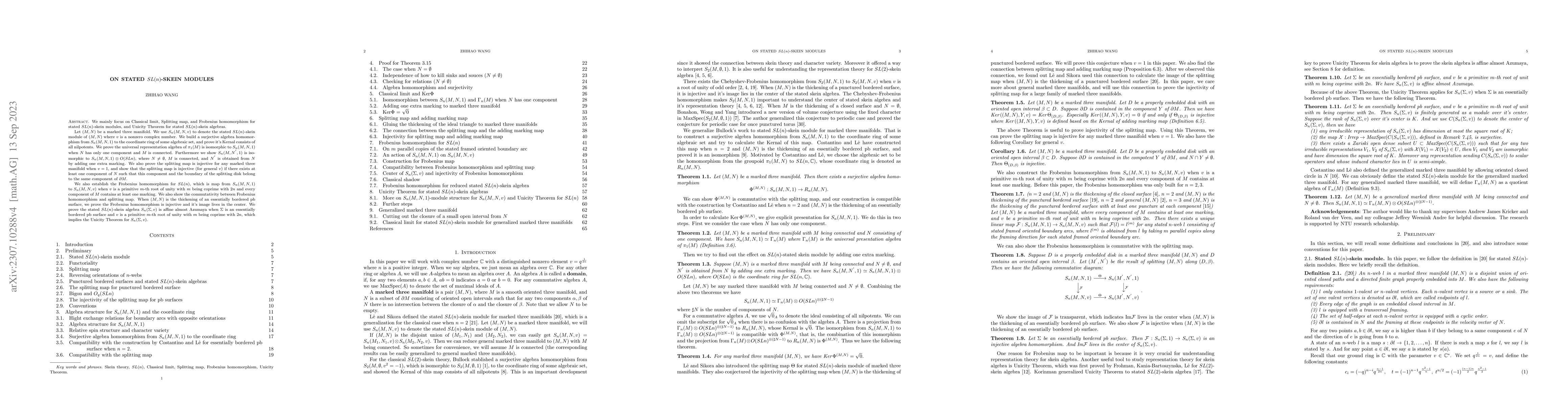 Thumbnail for On stated $SL(n)$-skein modules