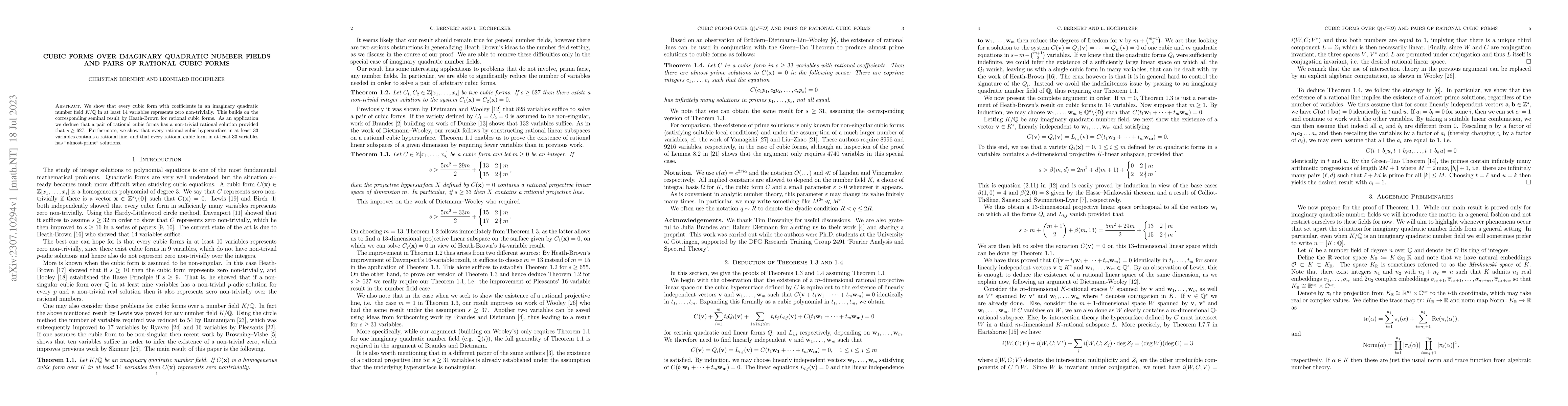 Thumbnail for Cubic forms over imaginary quadratic number fields and pairs of rational
  cubic forms