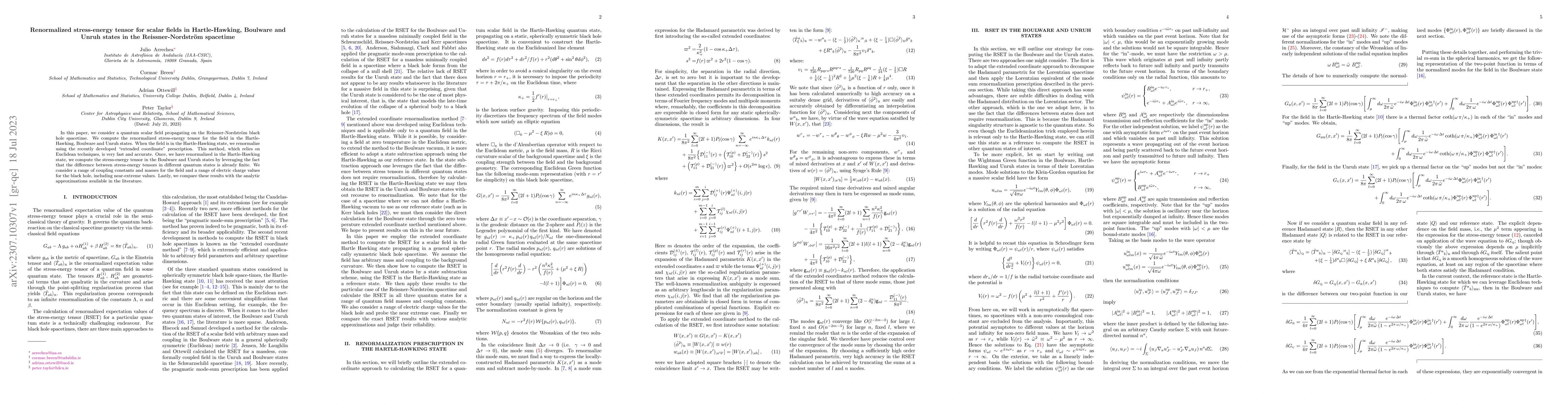 Thumbnail for Renormalized stress-energy tensor for scalar fields in Hartle-Hawking,
  Boulware and Unruh states in the Reissner-Nordstr\"om spacetime