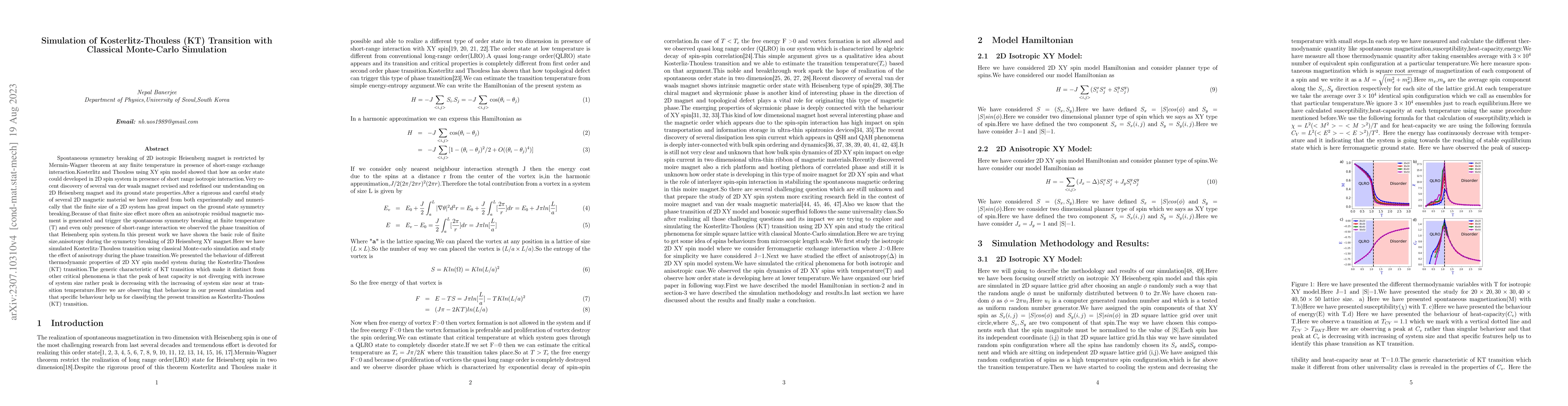 Thumbnail for Simulation of Kosterlitz-Thouless (KT) Transition with Classical
  Monte-Carlo Simulation